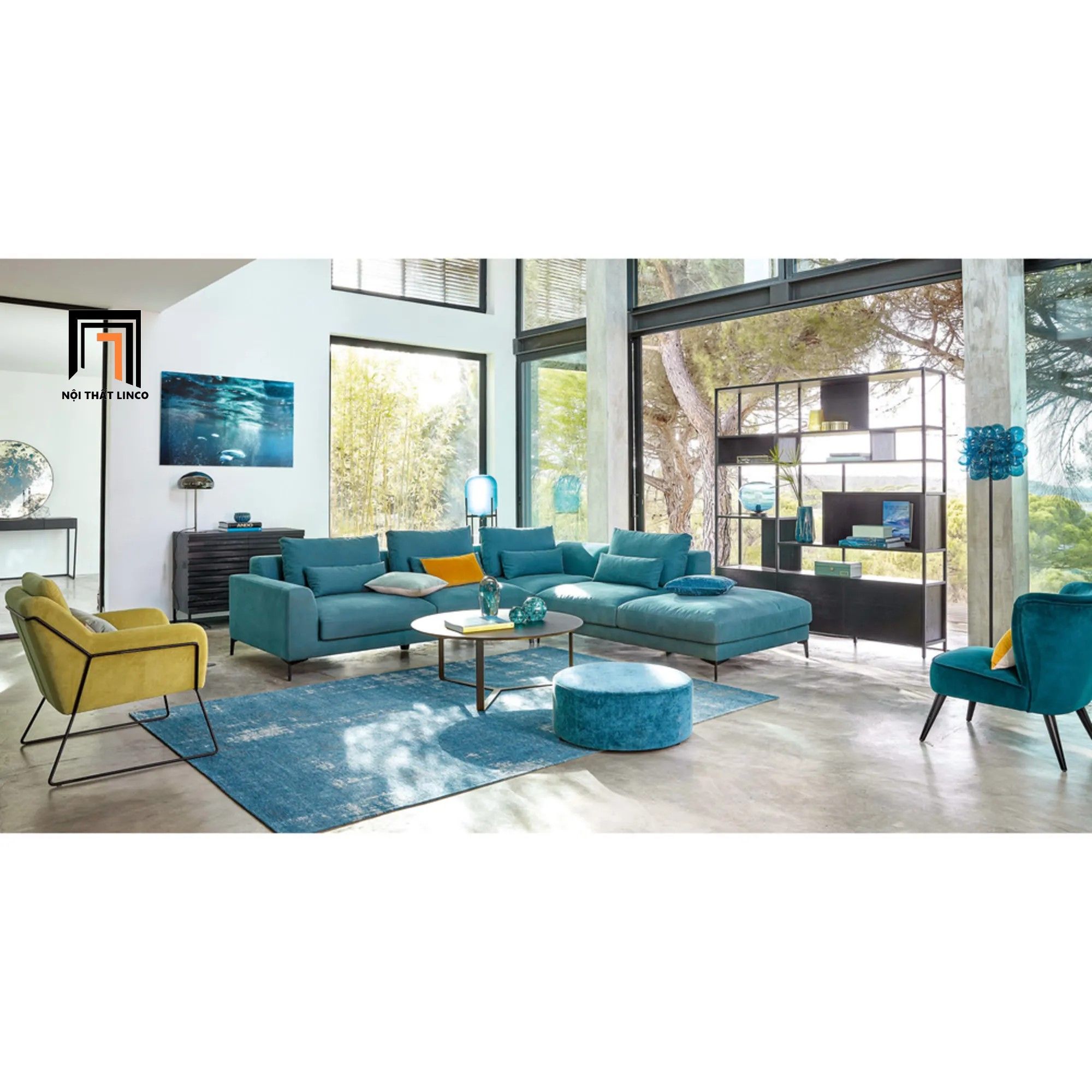  Ghế sofa góc chữ L GT52 Porlan cho phòng khách lớn 2m4 x 2m2 