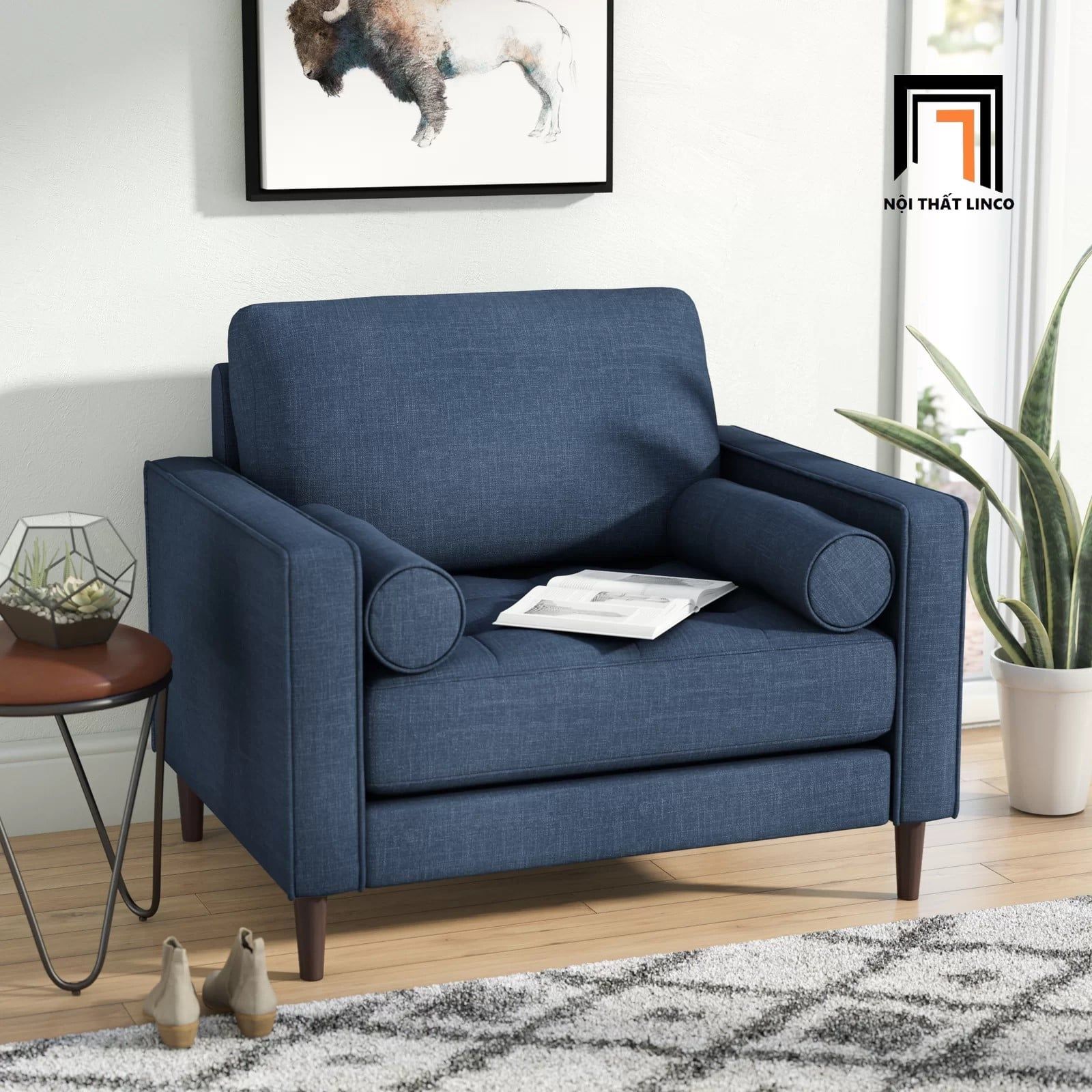  Ghế sofa đơn xanh đậm DT1 Garren dài 1m cho phòng khách 