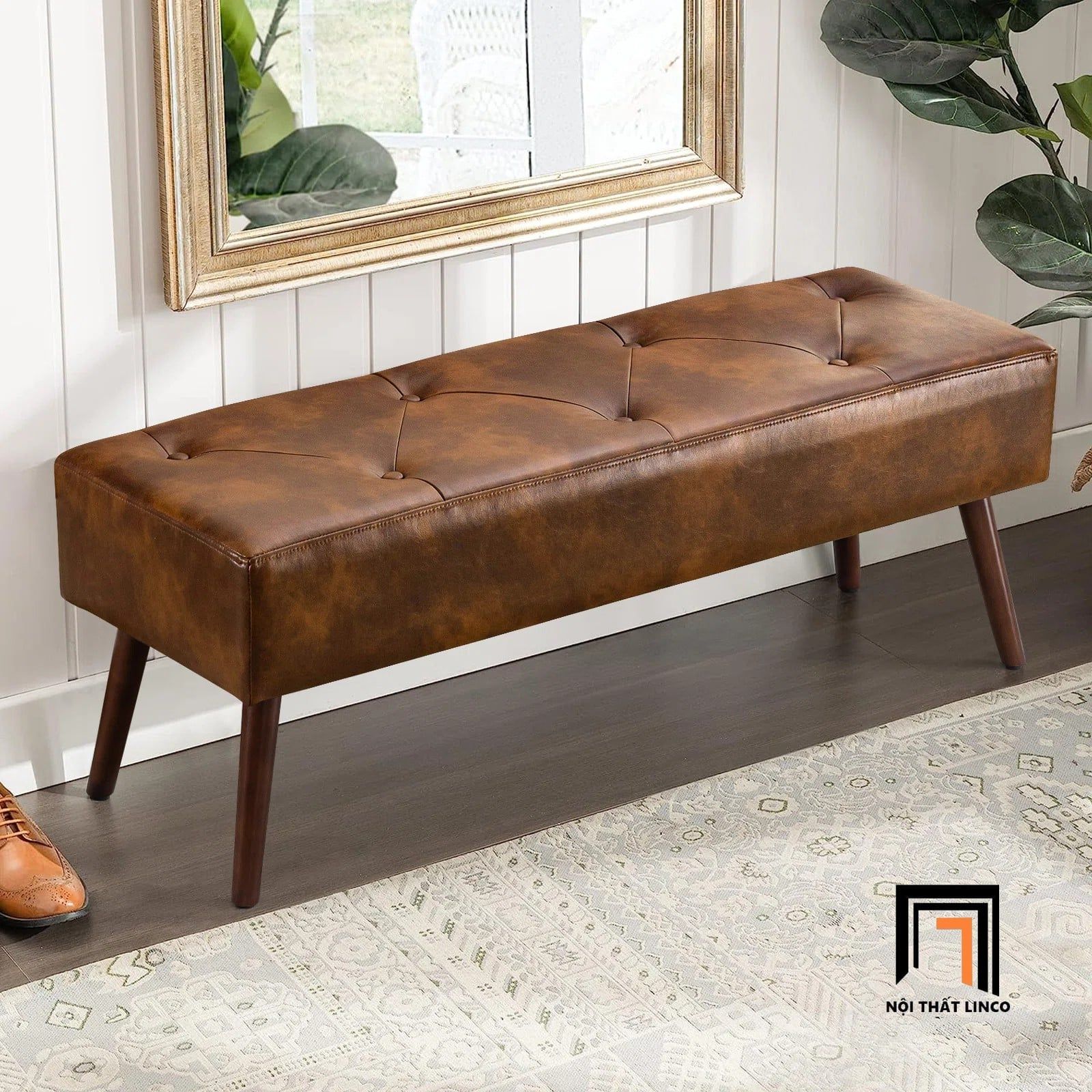  Ghế sofa đôn dài chữ nhật SB1 Sveina dài 1m2 x 40 da nâu đậm 