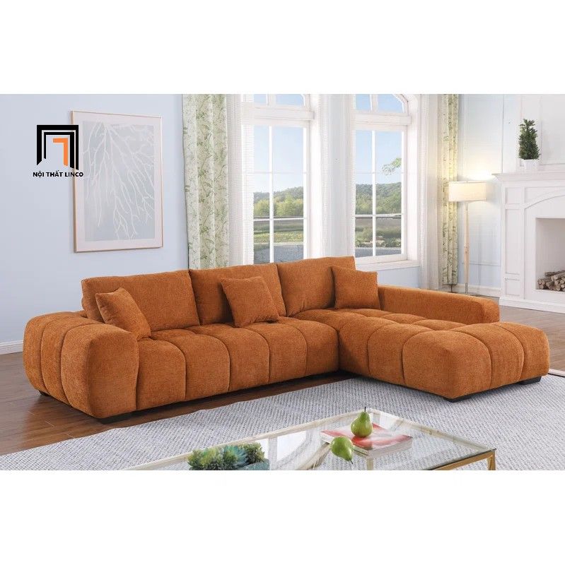  Bộ ghế sofa góc L cao cấp GT252 Marigail 2m5 x 1m7 vải nỉ xanh 