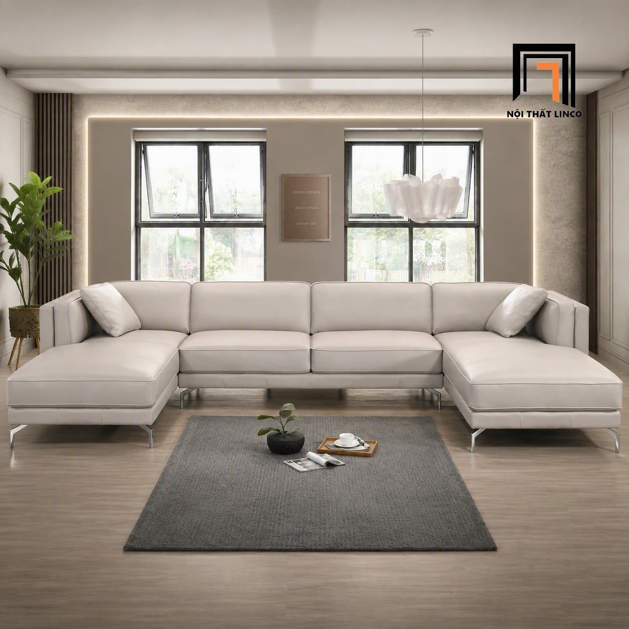  Sofa U da xám trắng UT83 Ellis 3m phong cách sang trọng 