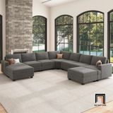  Bộ sofa U sang trọng UT13 Anureet vải nỉ xám lông chuột 