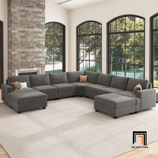 sofa chữ U dài 3m1 vải nỉ xám