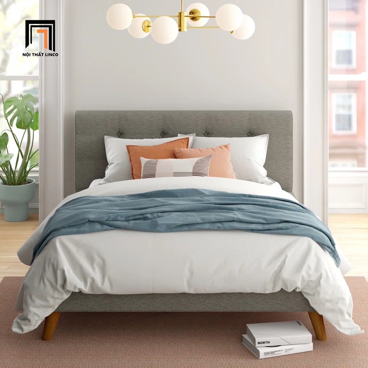  Giường ngủ phối màu xám vải nỉ GN120 Jovah 1m6 x 2 giá rẻ 