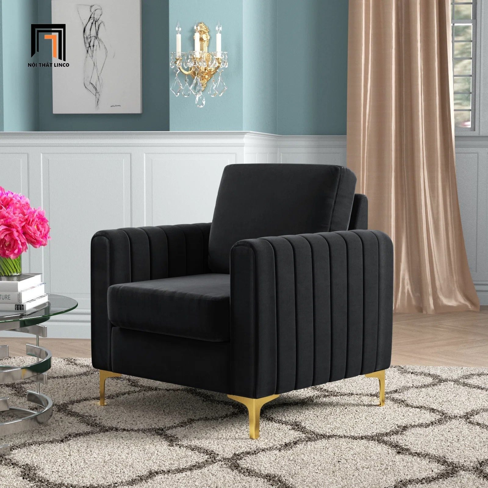  Ghế sofa đơn vải nhung mềm DT103 Cedar trang trí sảnh chờ đẹp 