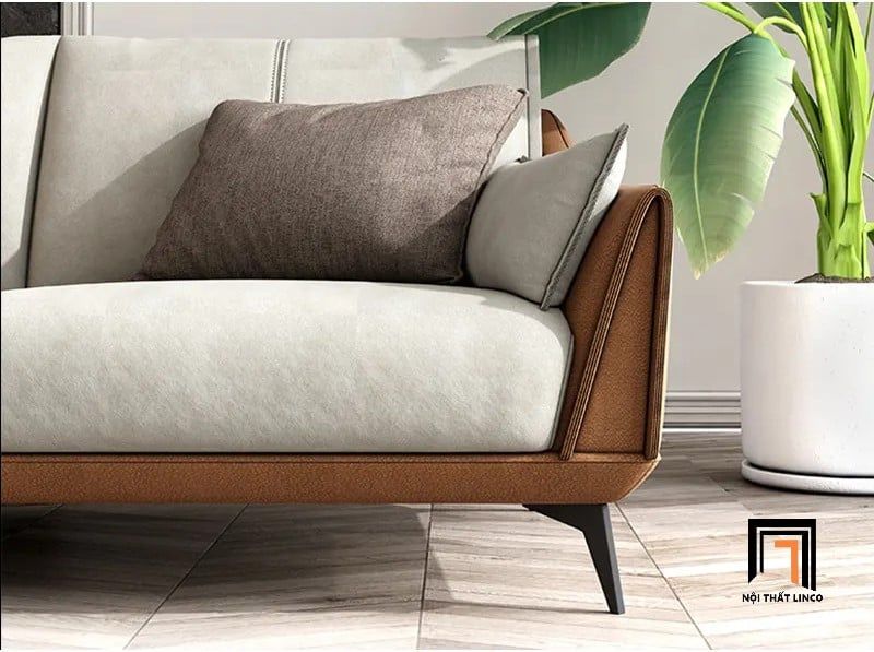  Bộ ghế sofa góc L 3m x 1m6 GT34 Ege nệm ngồi da trắng kem 