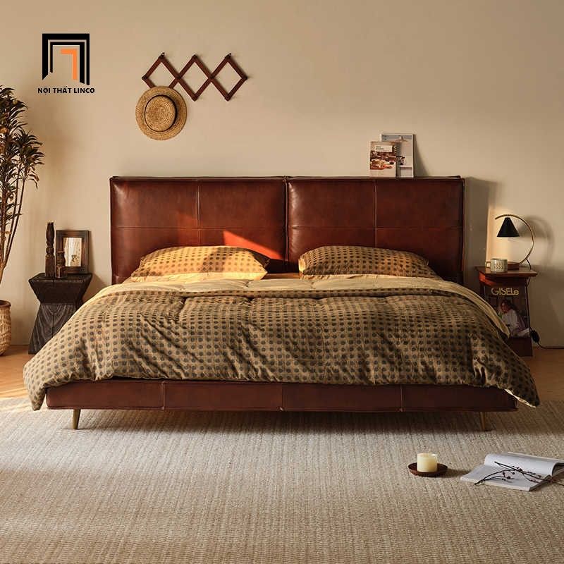  Giường ngủ bọc da Pu màu nâu đậm GN131 Seaton sang trọng 