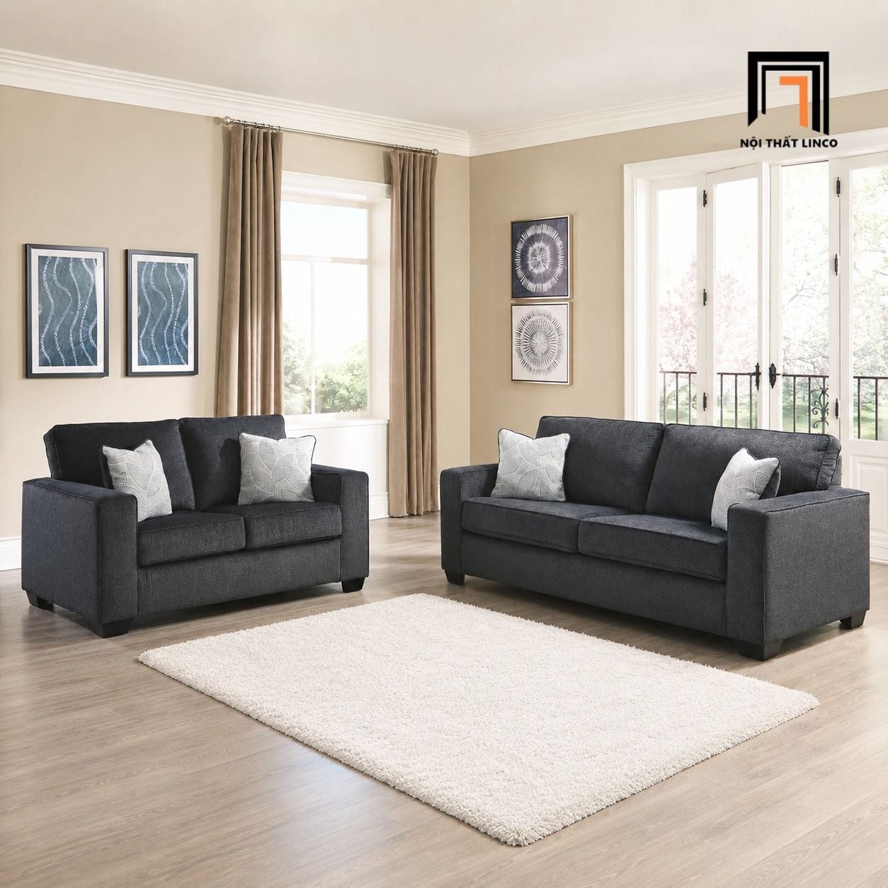  Bộ ghế sofa văn phòng giá rẻ KT3 Rima xám đen hiện đại 