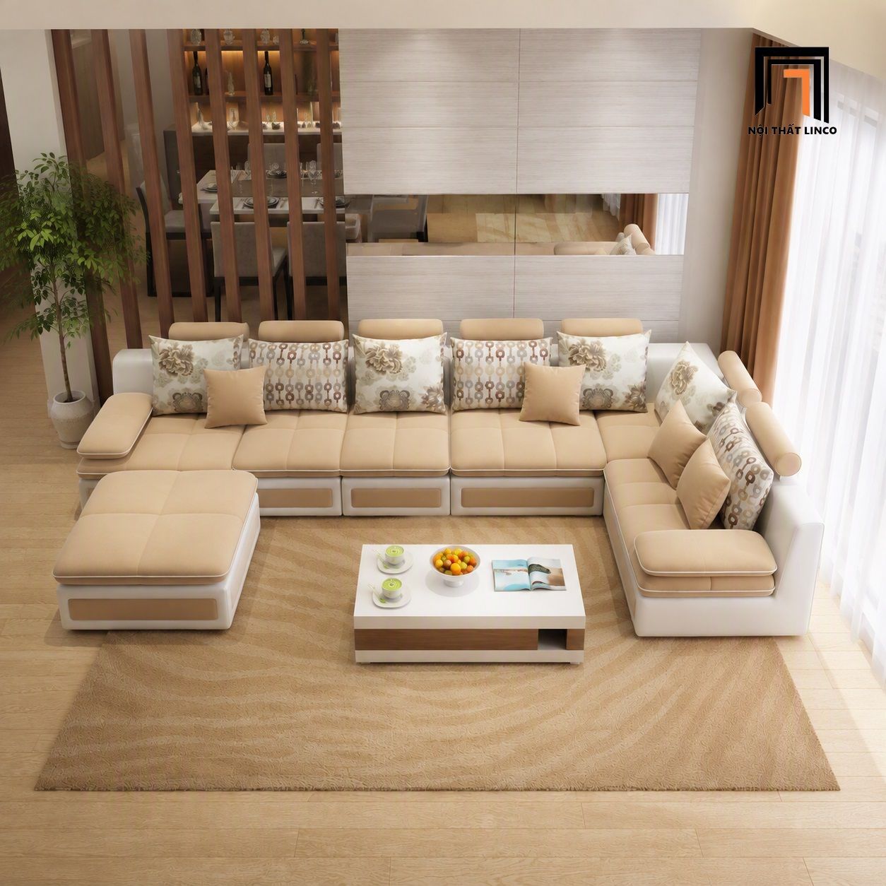  Bộ ghế sofa U đẹp UT53 Coulang dài 3m màu be hiện đại 