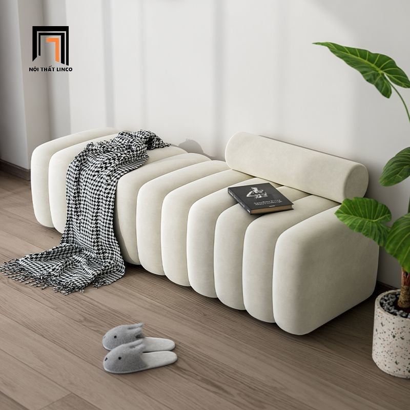  Đôn ghế sofa bọc nệm SB13 Ozora 1m3 vải nhung trắng kem 