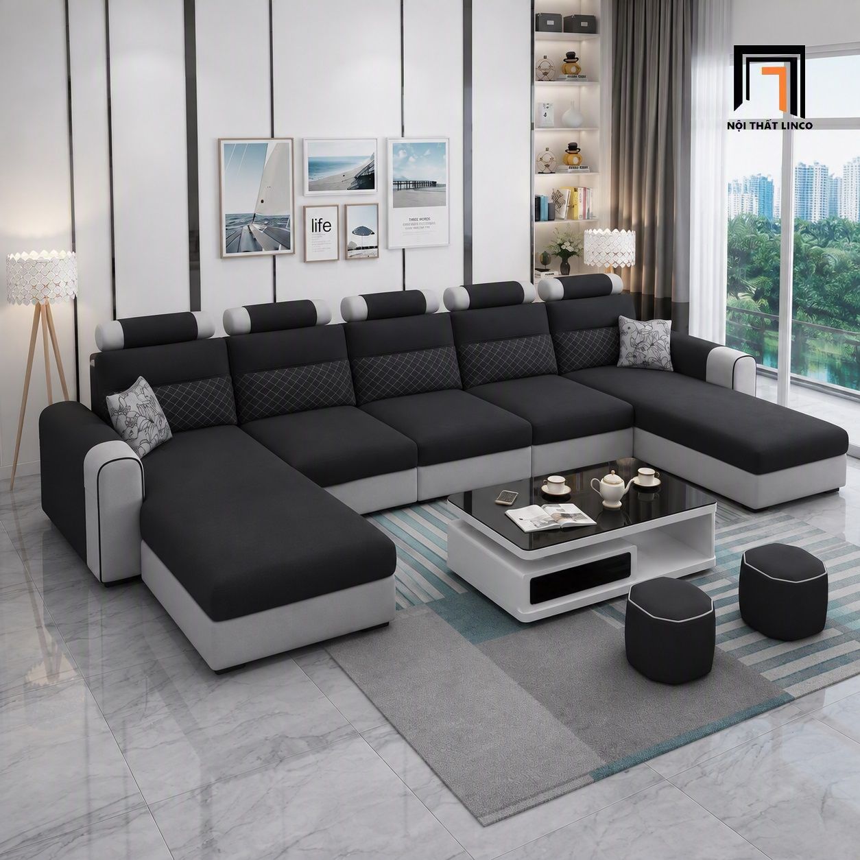  Sofa U hiện đại UT64 Jiangsu dài 3m4 bọc vải đẹp 