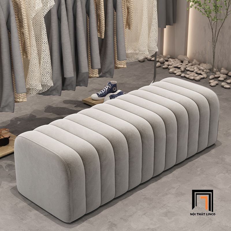  Đôn sofa vải nhung xám SB14 Daisy dài 1m2 cho shop tiệm 