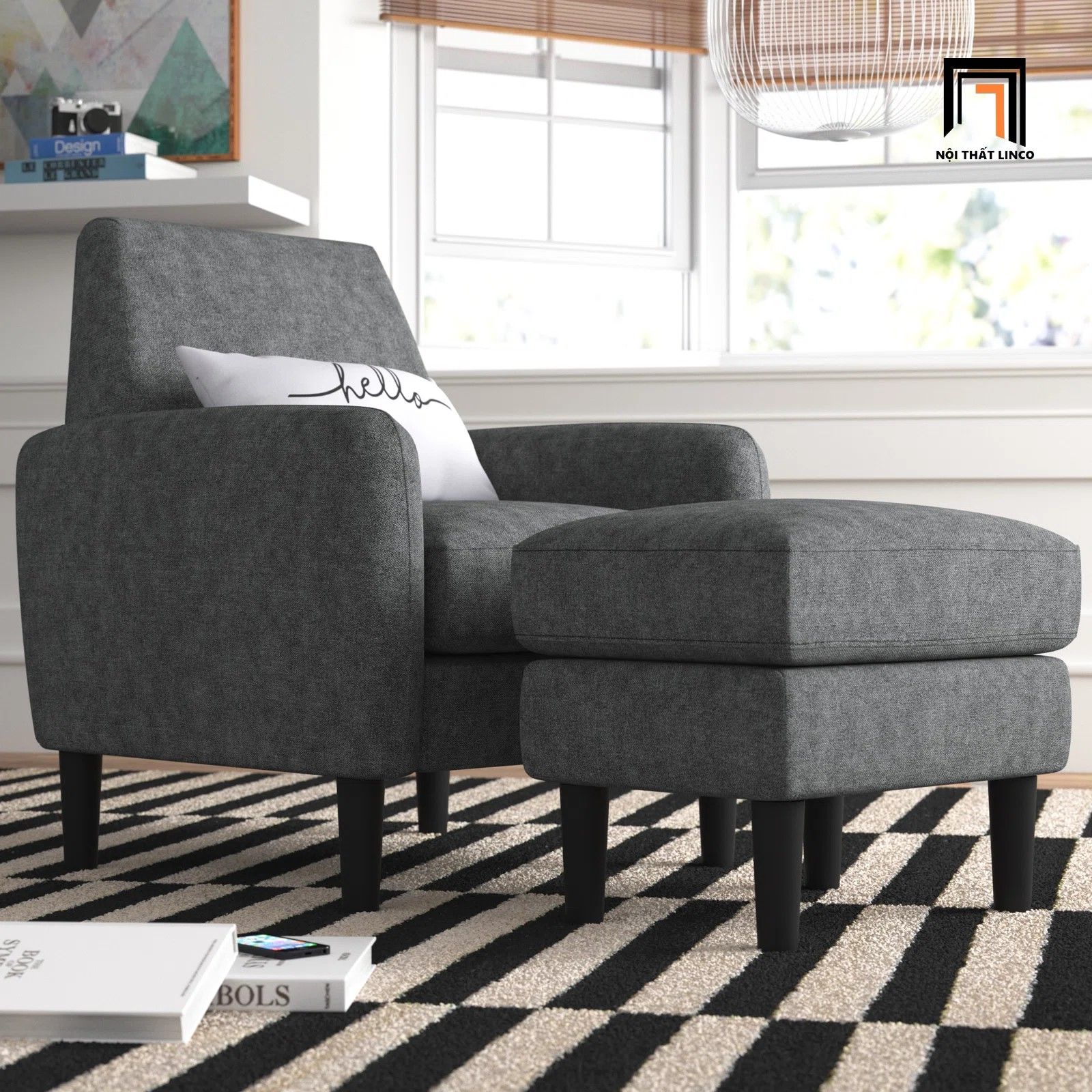  Ghế sofa đơn màu xanh dương vải nỉ DT99 Betul giá rẻ 