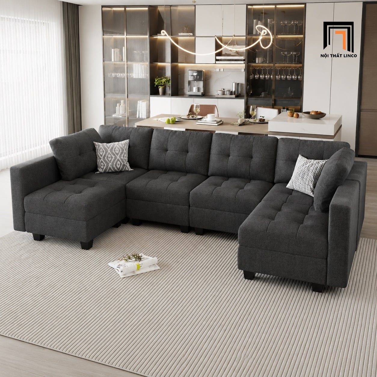  Bộ ghế sofa U 3m UT12 Teangela bọc vải nỉ êm ái 