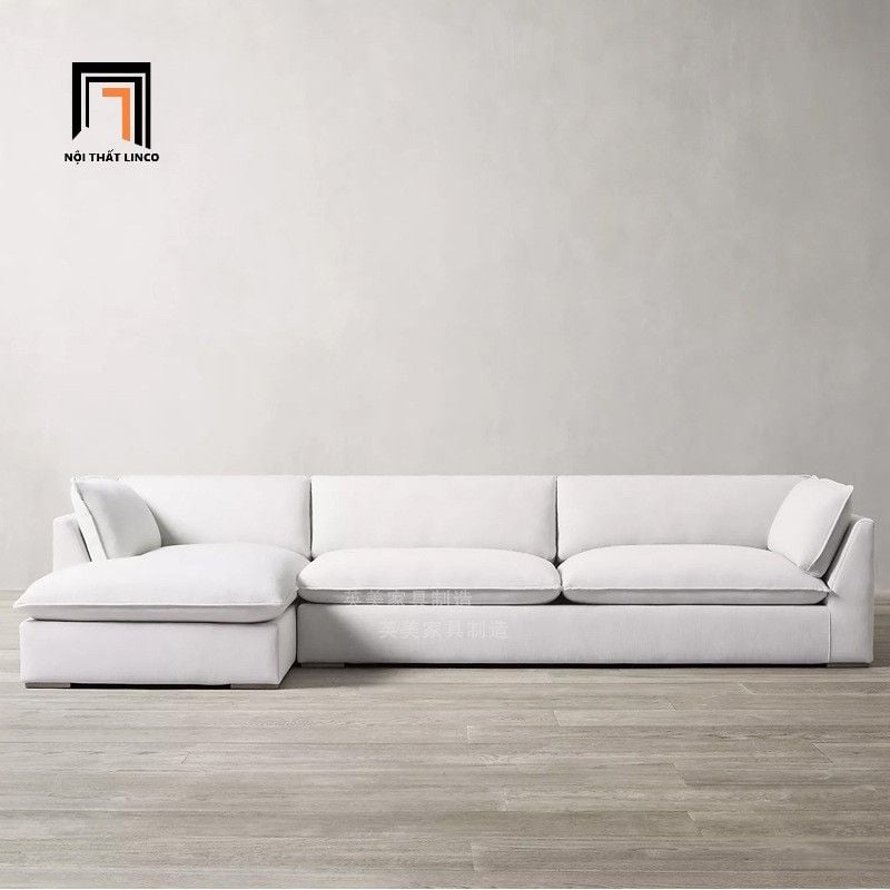  Ghế sofa chữ U UT45 Jodar dài 3m vải nhung trắng mềm mại 