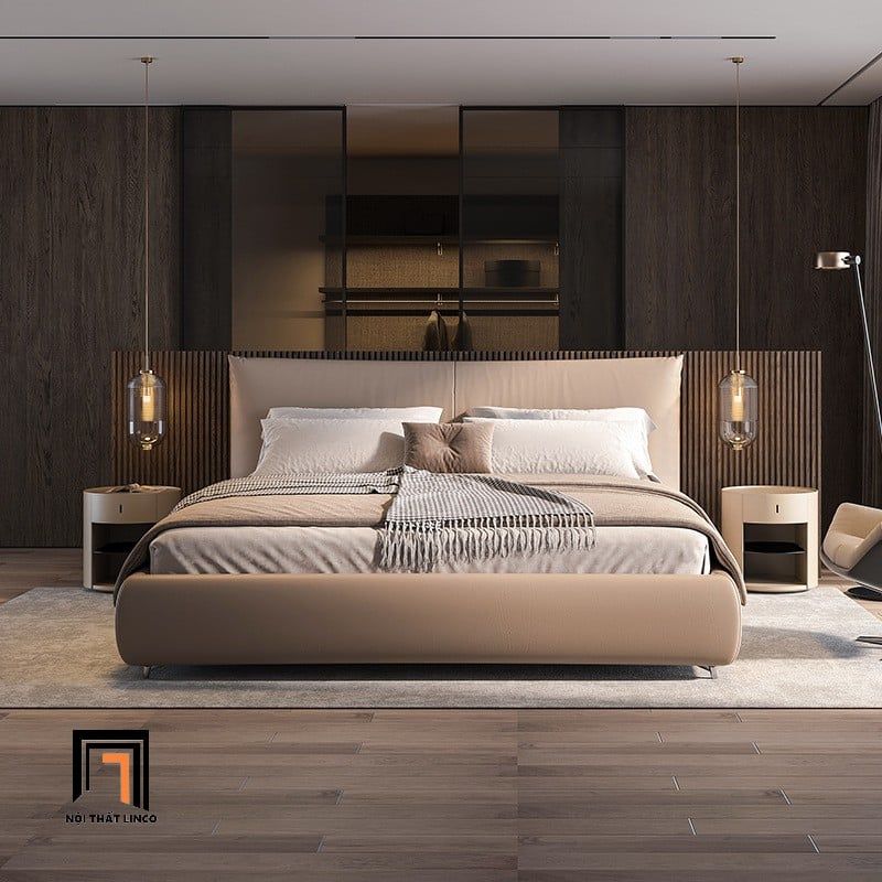  Giường ngủ cao cấp bọc da công nghiệp GN130 Fulton 1m6 x 2m 