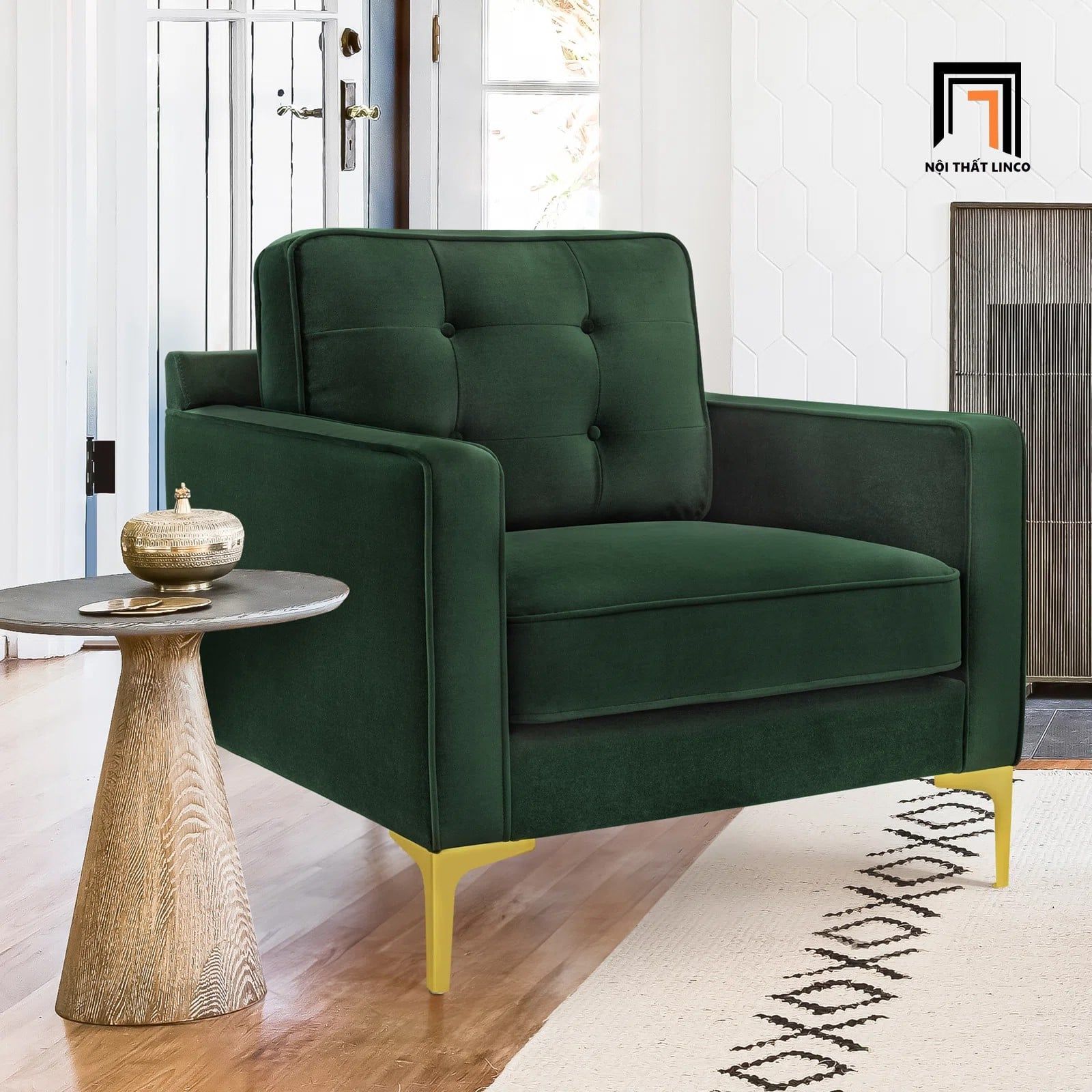  Ghế sofa đơn vải nỉ xanh đậm DT109 Lavoris phòng khách gia đình 