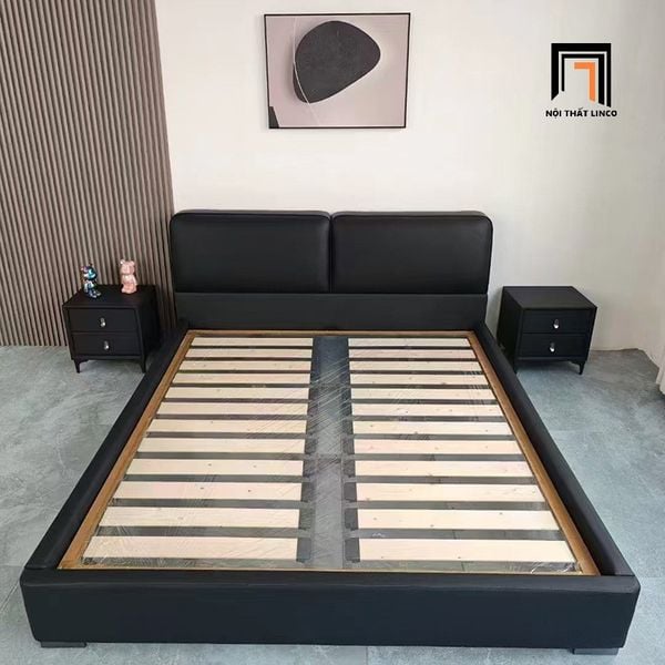 giường bọc da màu đen
