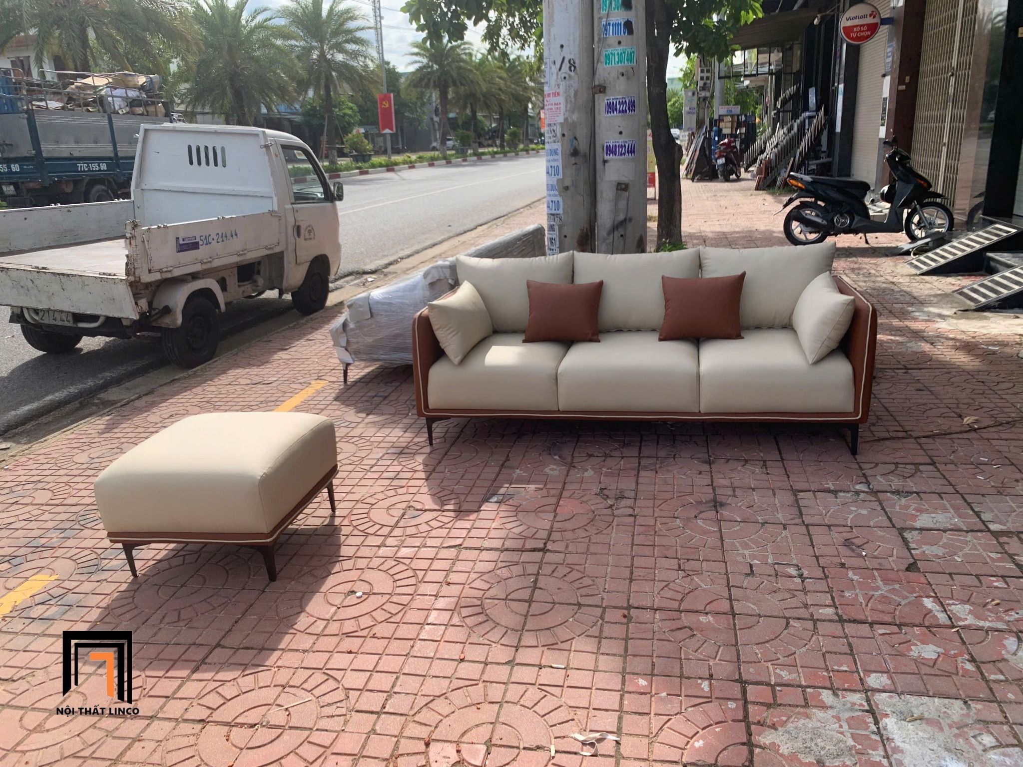  Ghế sofa băng dài 2m da công nghiệp BT210 Nieto kèm đôn vuông 