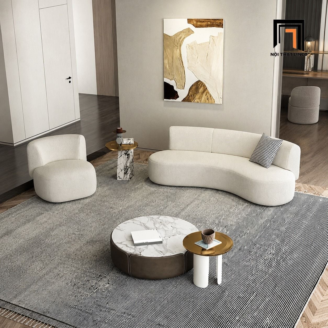  Bộ ghế sofa cho các tiệm shop, cửa hàng KT94 Olivia vải lông cừu 