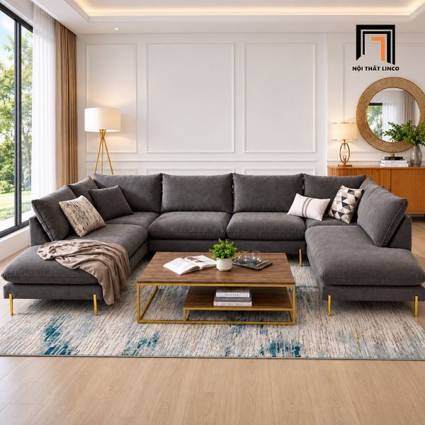 sofa chữ U dài 3m vải nỉ