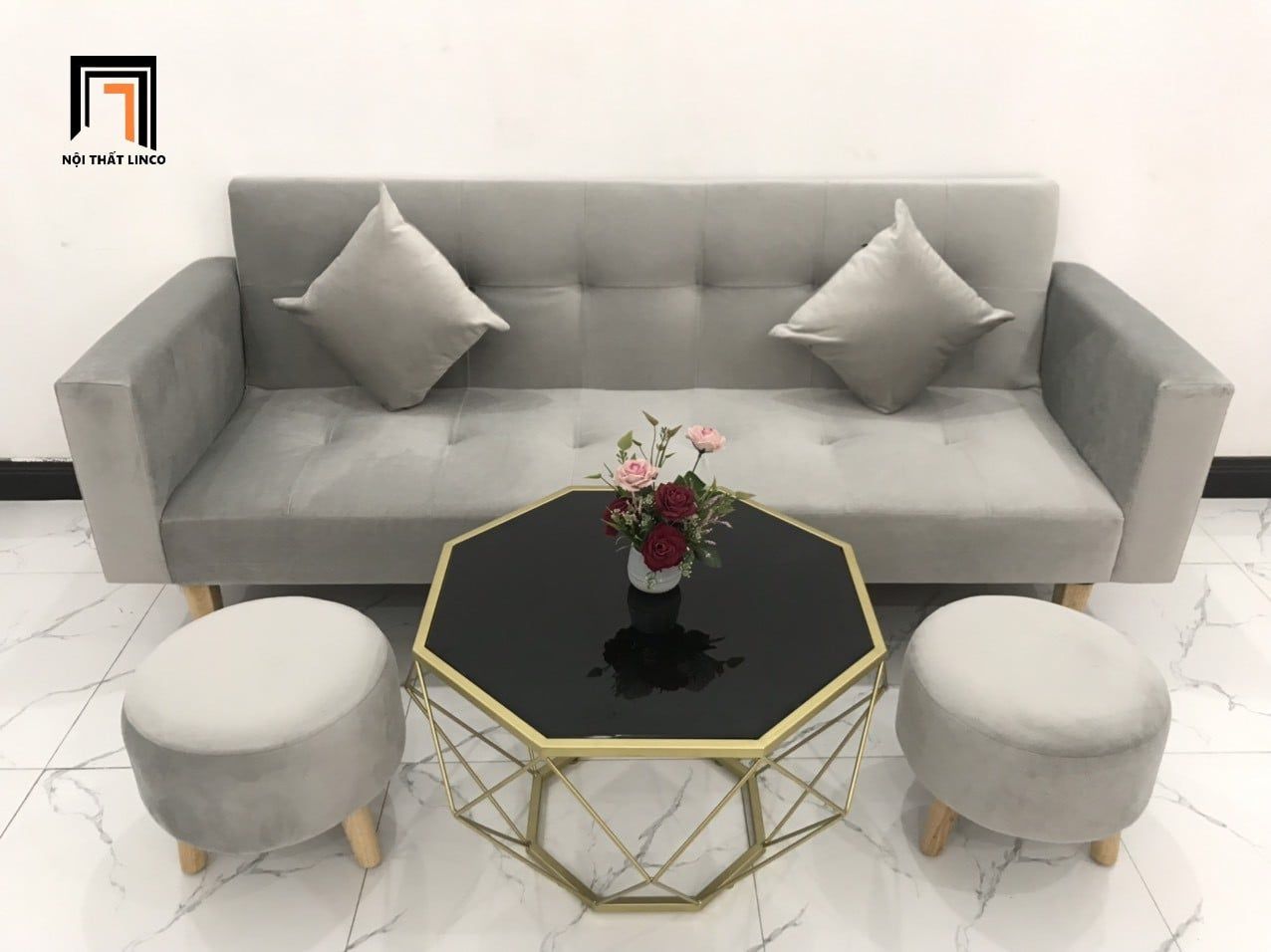  Bộ bàn ghế sofa giường giá rẻ dài 2m GBL2 nhỏ màu xám nhung 