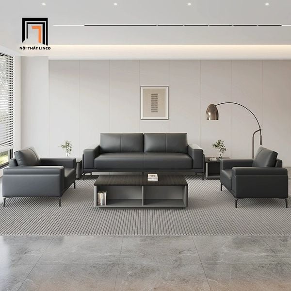 bộ ghế sofa da xám đậm