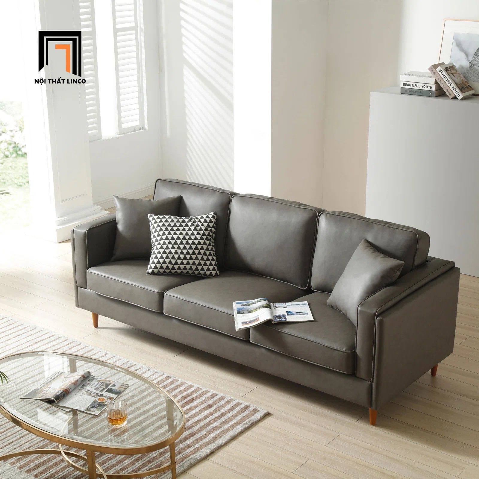  Ghế sofa văng da công nghiệp 2m BT37 Portola 3 chỗ ngồi 