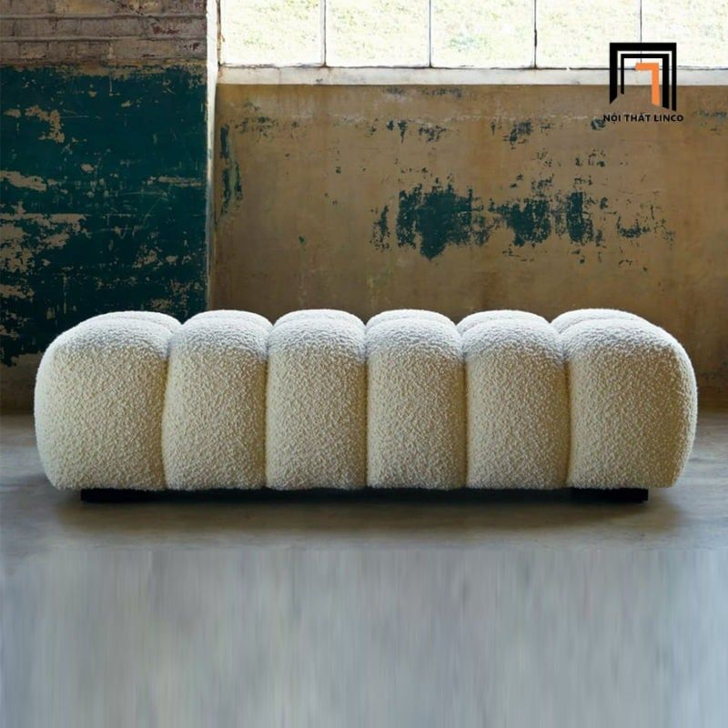  Ghế đôn sofa giá vải lông cừu SB24 Osage dài 1m4 xinh xắn 