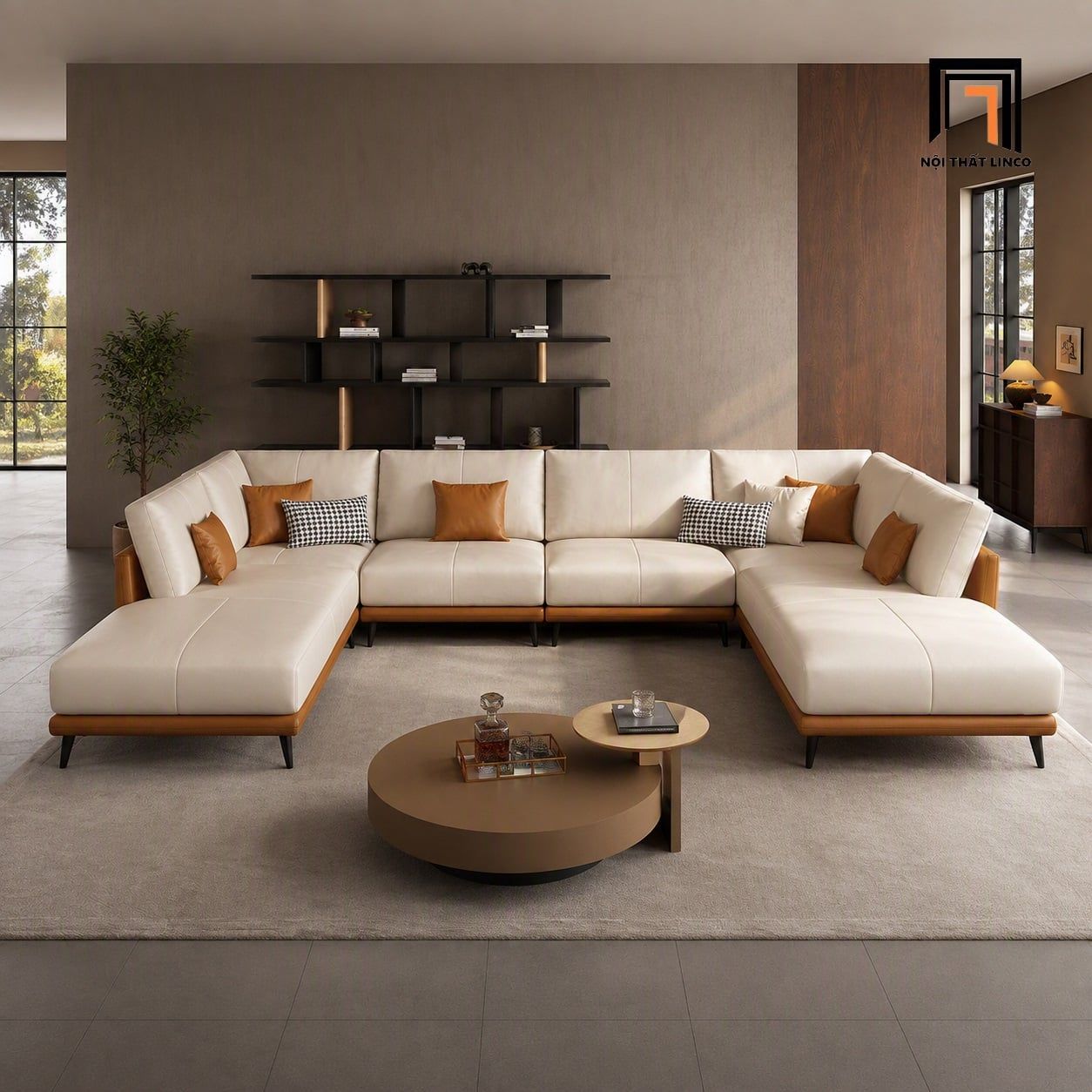  Bộ sofa chữ U UT49 Martisse dài 3m bọc da công nghiệp hiện đại 