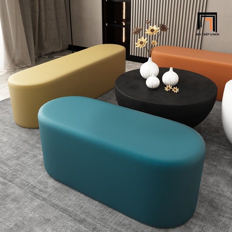  Ghế đôn sofa bọc da giả SB25 Ovaline dài 1m3 sảnh chờ 
