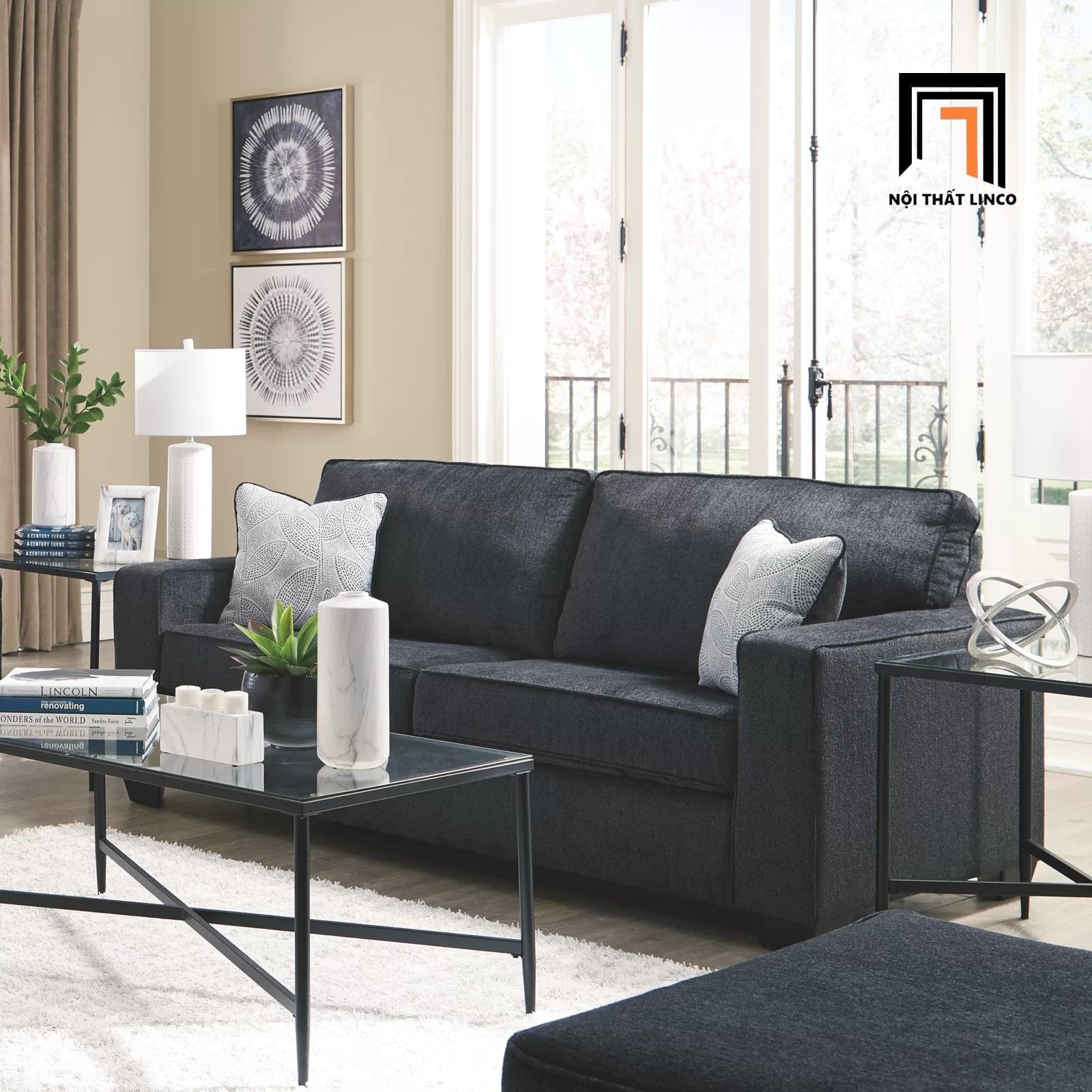  Ghế sofa băng thư giãn BT38 Rima dài 1m9 xám đen giá rẻ 