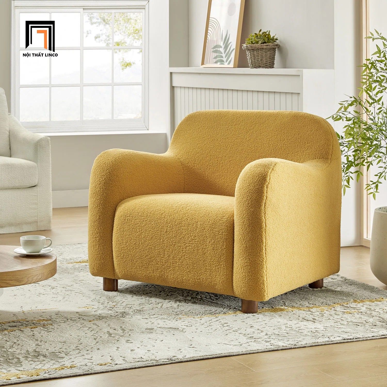  Ghế sofa đơn vải lông cừu xinh xắn DT108 Berken cho shop tiệm 