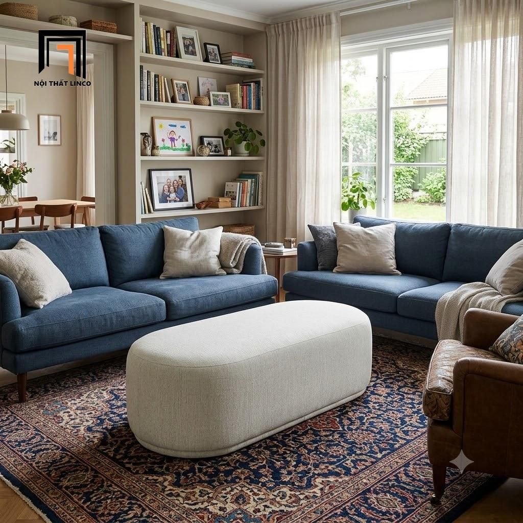  Ghế đôn sofa oval giá rẻ SB39 Grigan dài 1m4 phòng khách 
