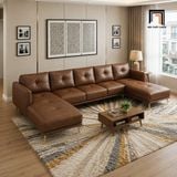  Bộ ghế sofa chữ U UT70 Foia 3m1 bọc da nâu đậm sang trọng 