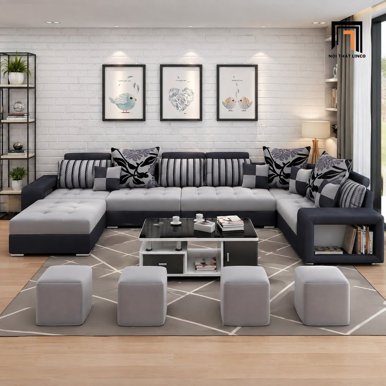  Sofa U UT54 Eduard dài 3m5 phối màu hiện đại 
