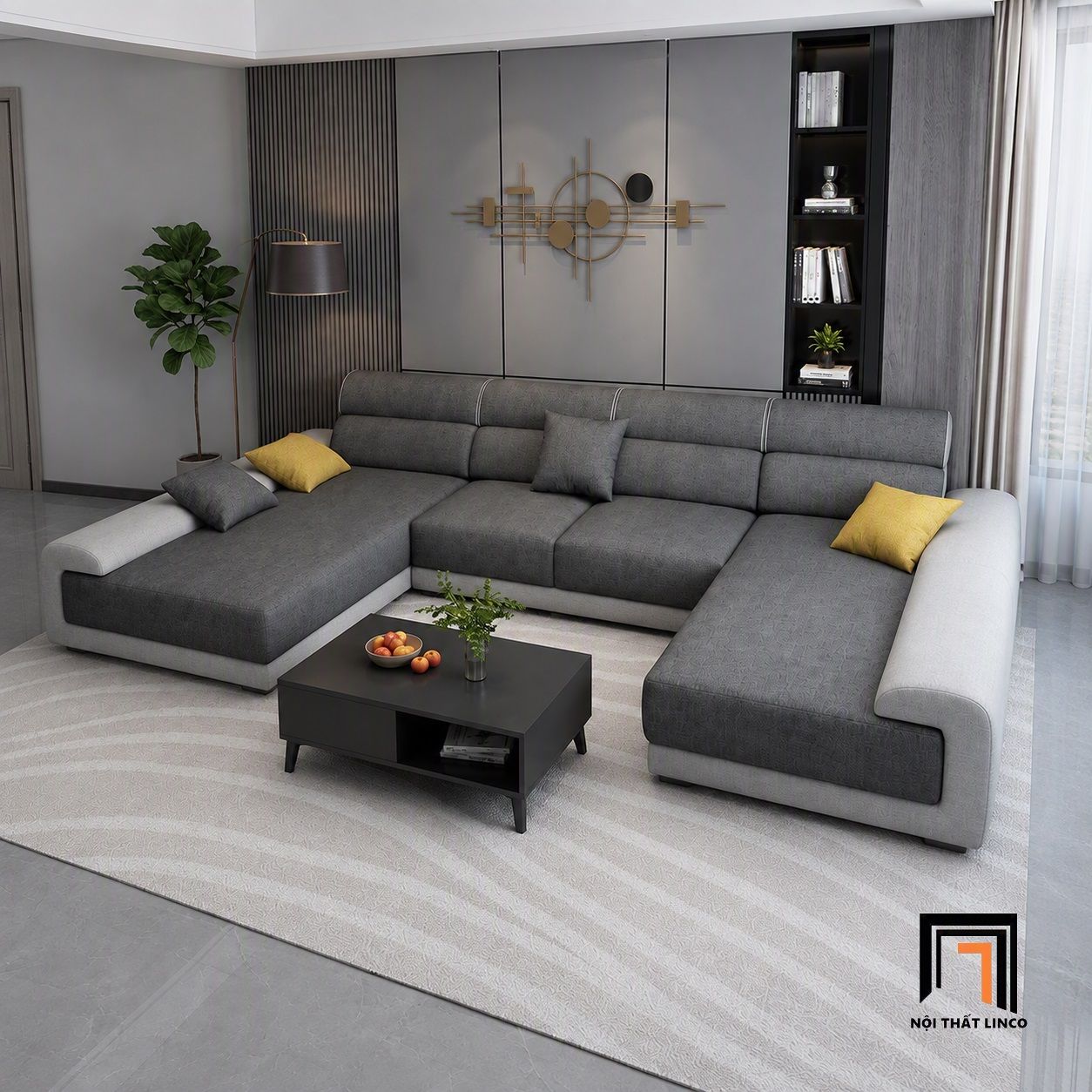  Bộ sofa U đẹp UT61 Aparte dài 3m2 phối vải nổi bật 
