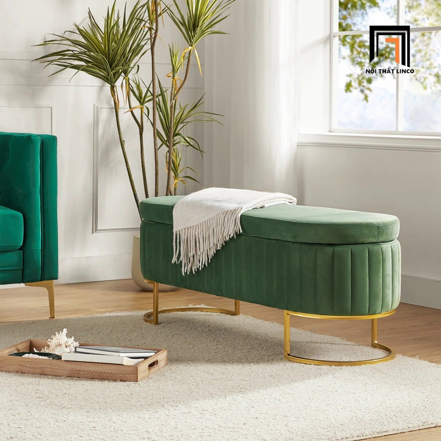  Sofa đôn xinh xắn SB9 Thampton dài 1m2 vải nhung xanh lá 