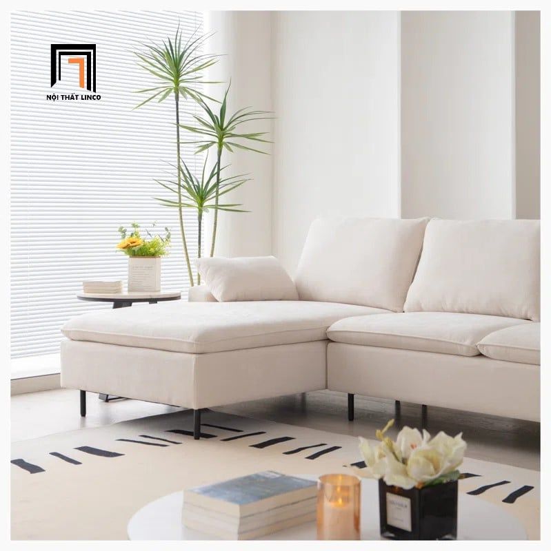  Sofa chữ U UT30 Yushi dài 3m vải nỉ trắng kem cho phòng khách 