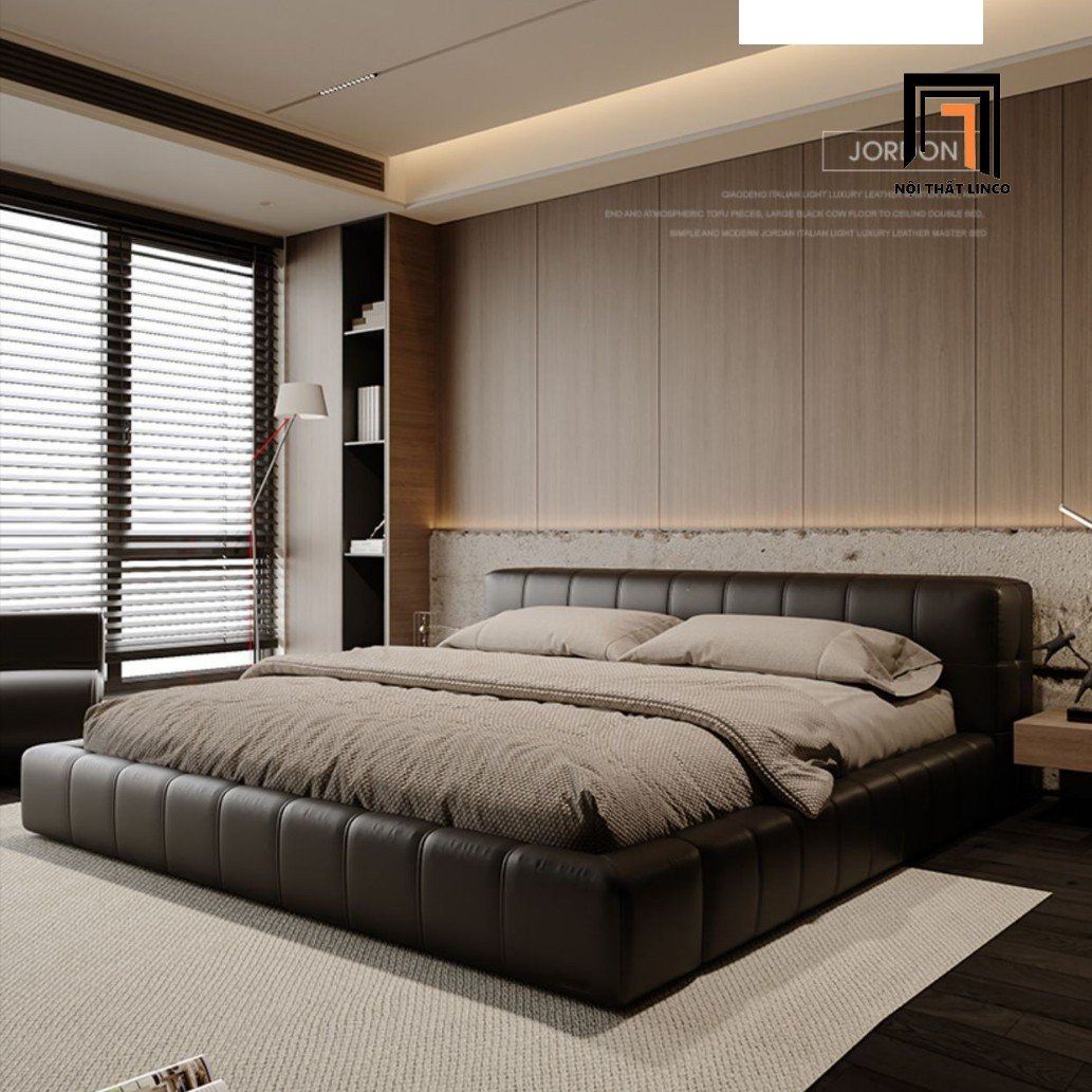  Giường ngủ hiện đại GN104 Beloei da công nghiệp xám đen 