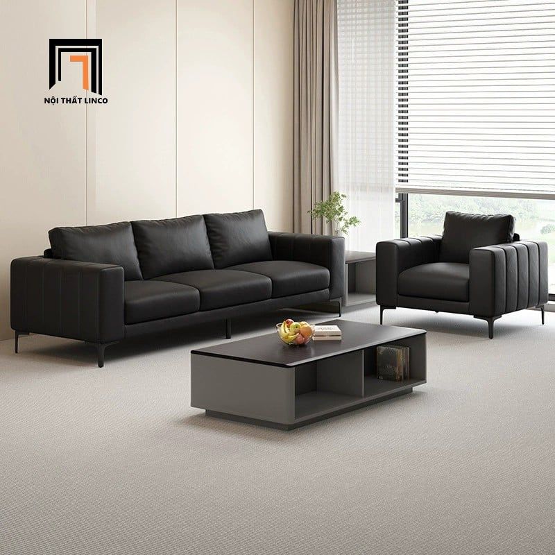  Ghế sofa băng da chống trầy màu đen BHQ64 Hacien dài 2m1 