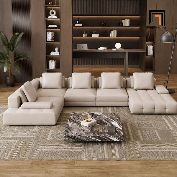 sofa chữ U dài 3m5 xám trắng