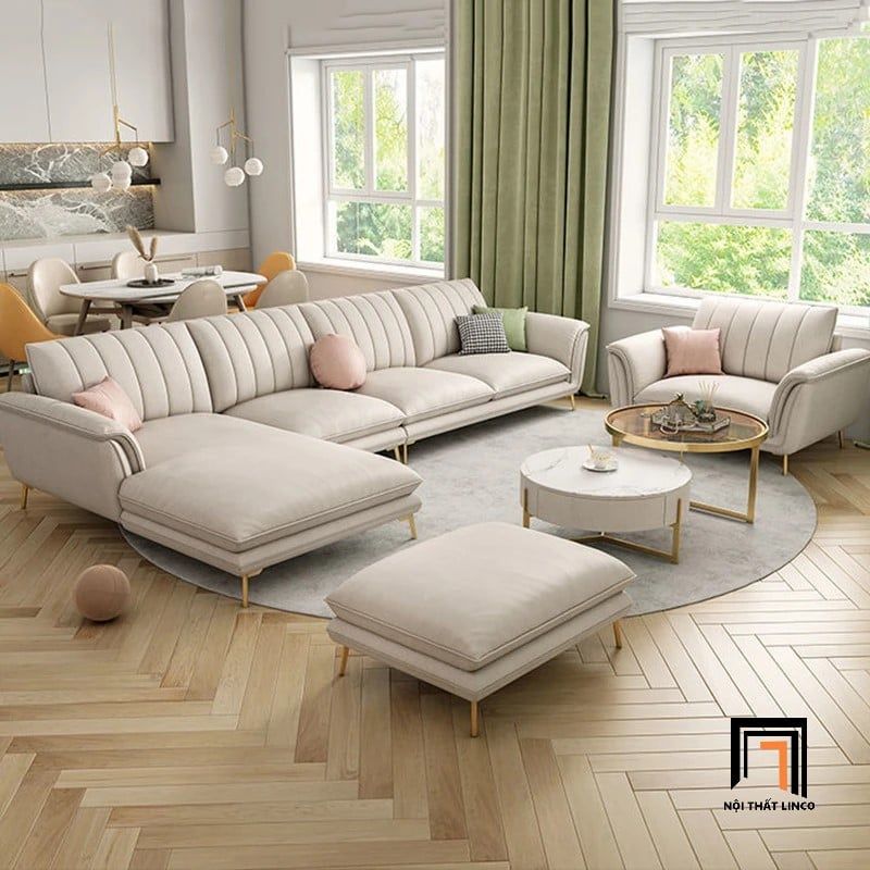  Bộ ghế sofa góc L da giả GHQ40 Sorgio 3m2 x 1m6 màu trắng kem 