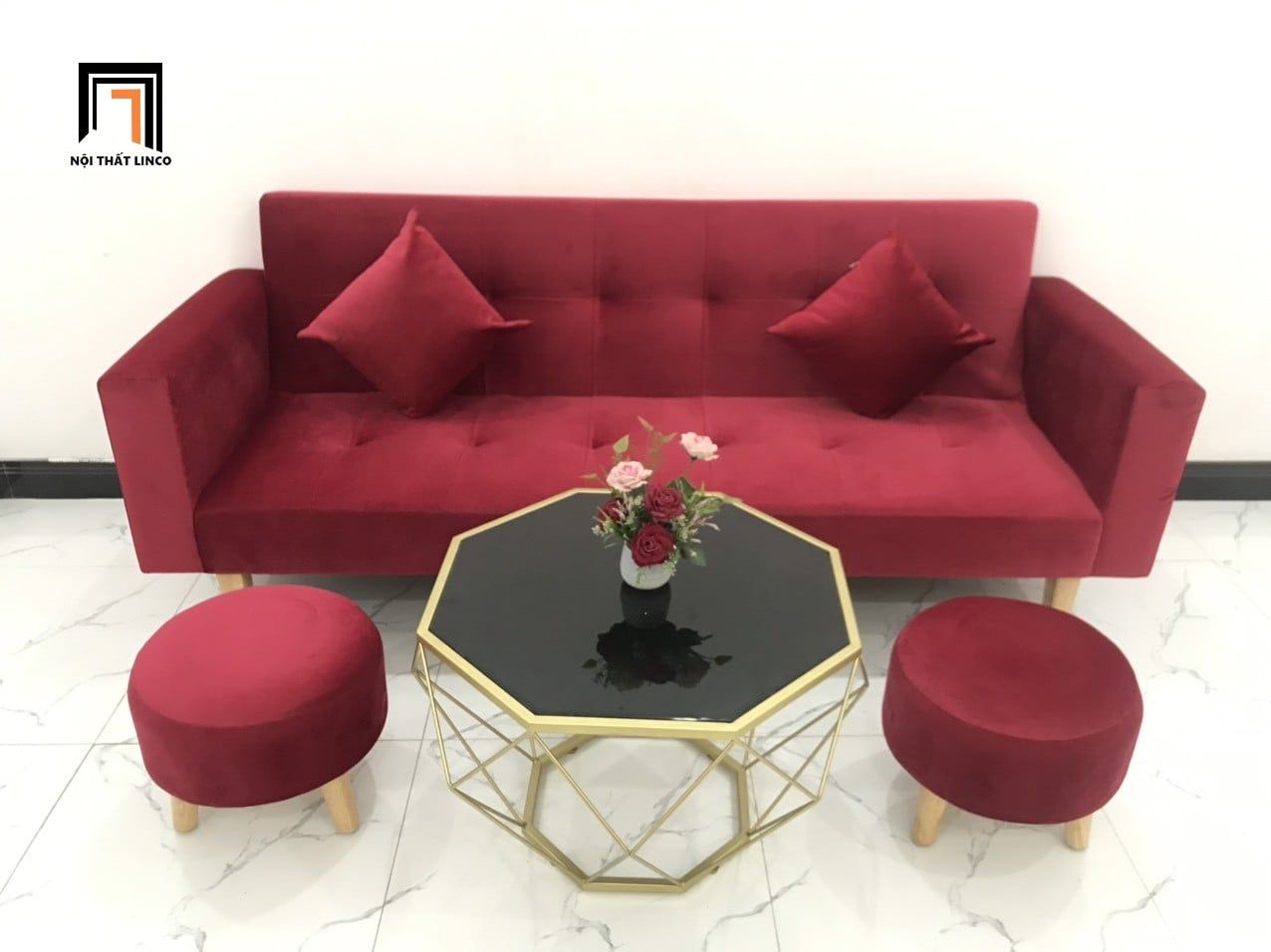  Bộ ghế sofa giường đa năng GBL2 2m màu đỏ vải nhung giá rẻ 