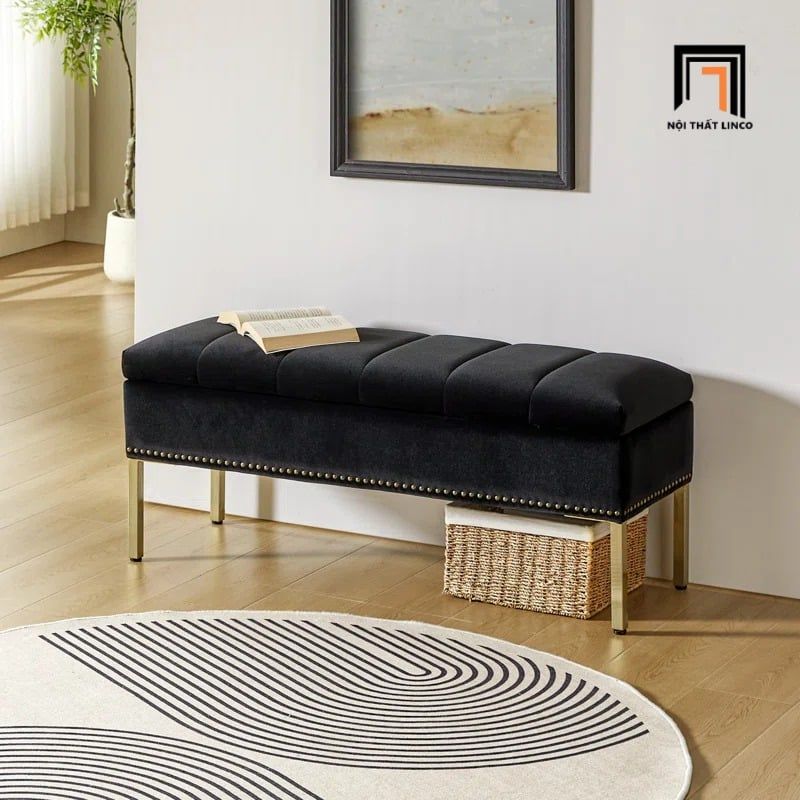  Sofa đôn dài vải nhung đen SB8 Arlo 1m2 kiểu dáng trẻ trung 