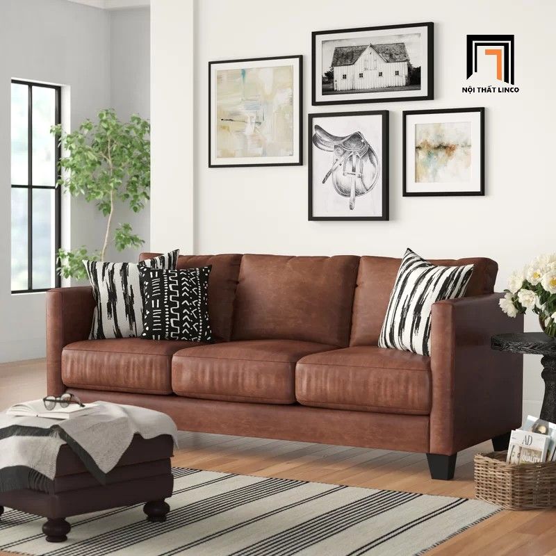  Ghế sofa băng cao cấp BT7 Obaton 2m da công nghiệp nâu đậm 