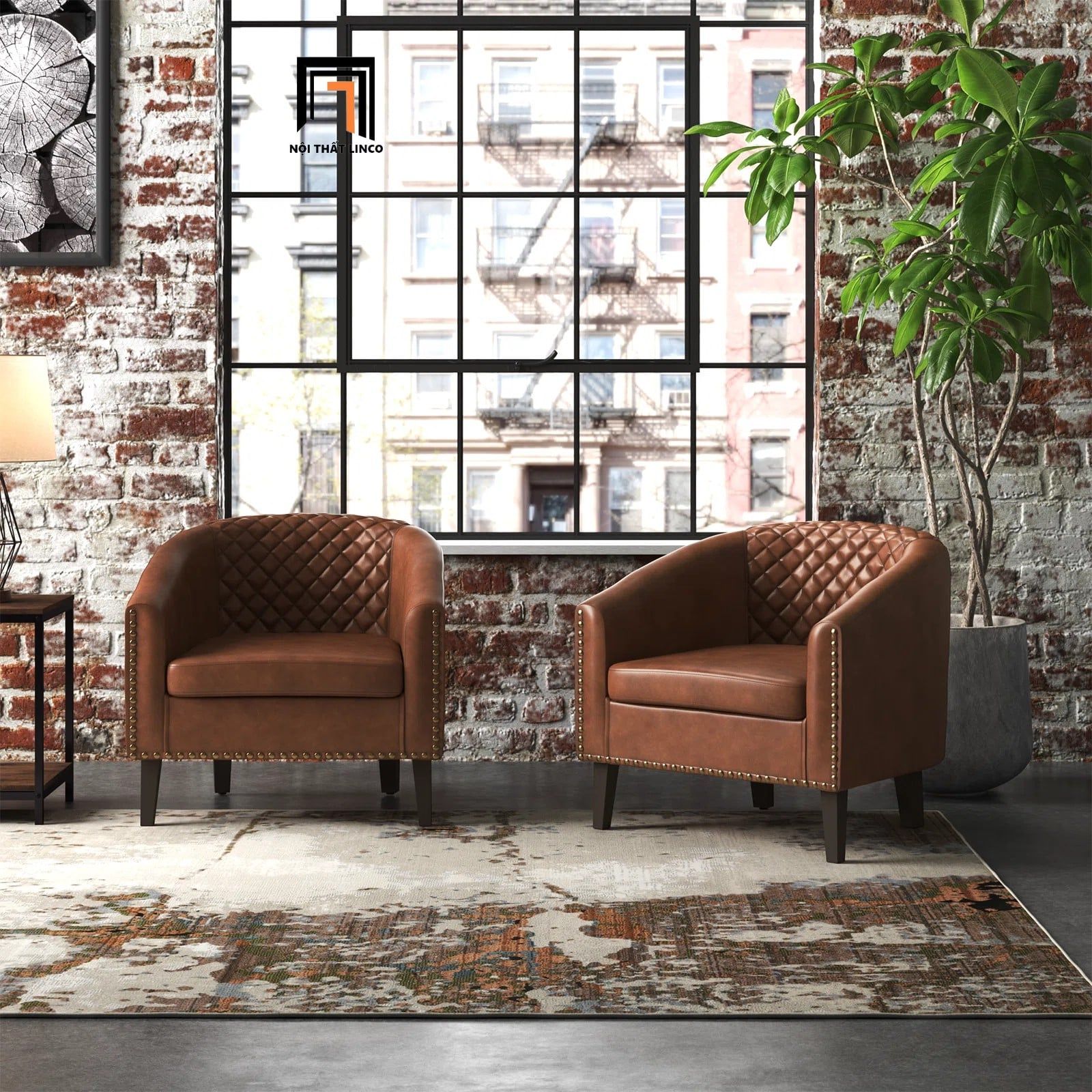  Ghế sofa đơn sang trọng DT98 Boney da công nghiệp màu nâu 