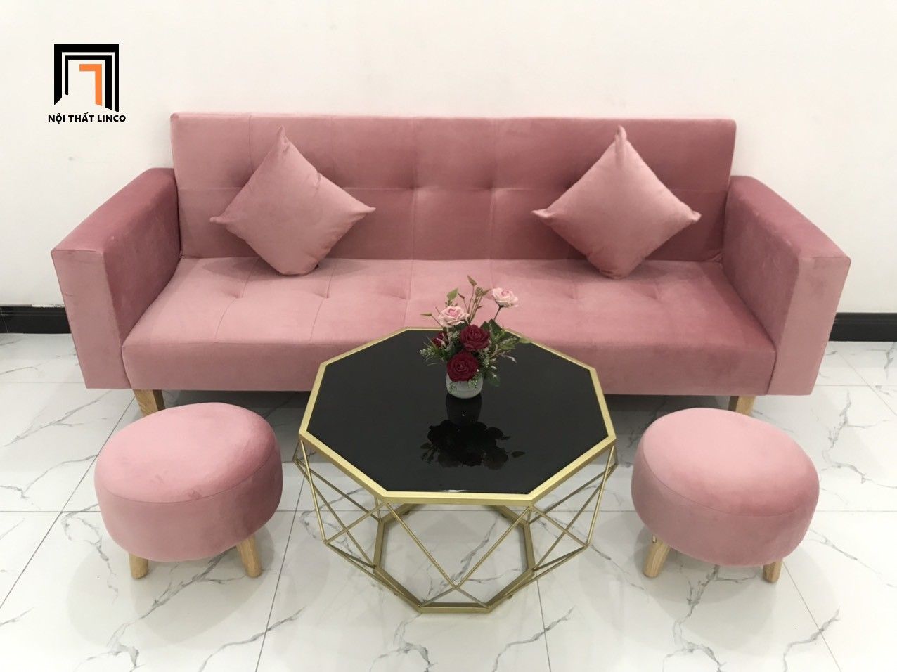  Bộ ghế sofa giường màu hồng phấn GBL2 dài 2m cho nhà nhỏ 