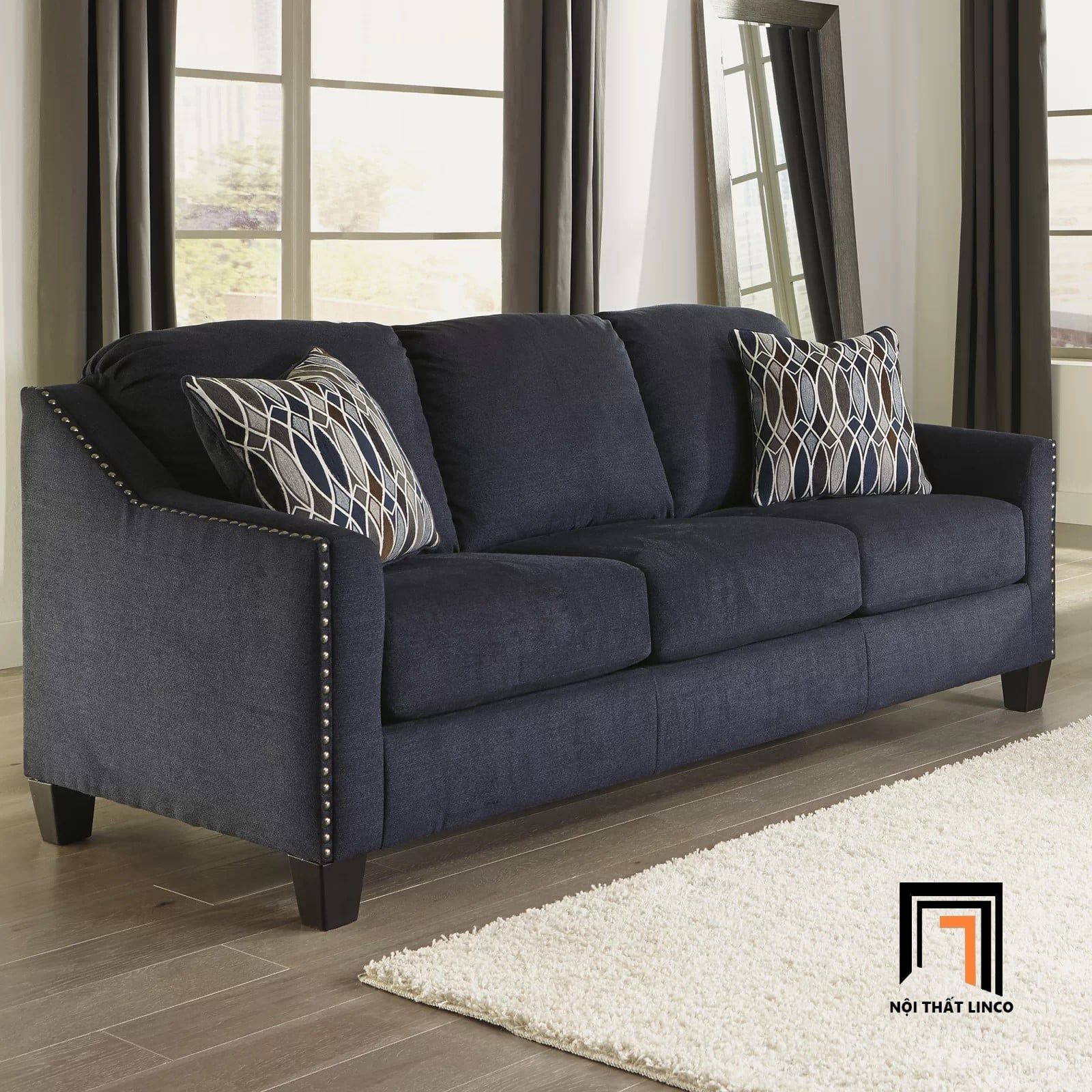  Bộ ghế sofa phòng khách sang trọng KT19 Canchola vải bố nỉ xám 