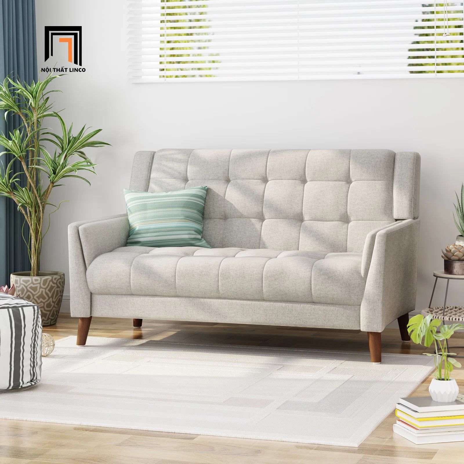  Ghế sofa băng vải nỉ 1m5 BT54 Monte màu nâu đậm nhỏ gọn 